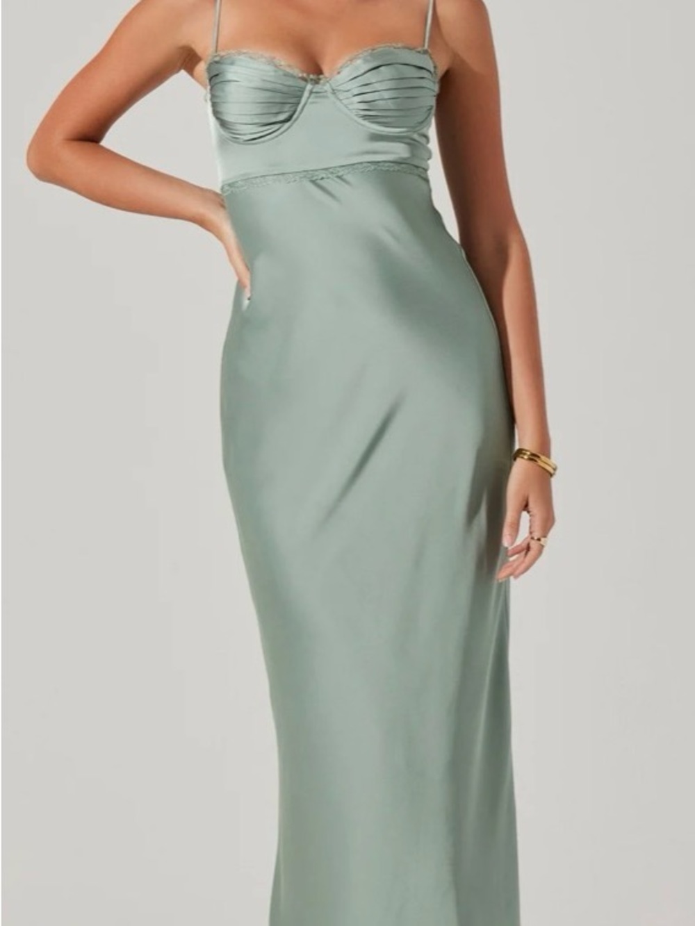 ASTR Florianne Satin Maxi Dress in Sage